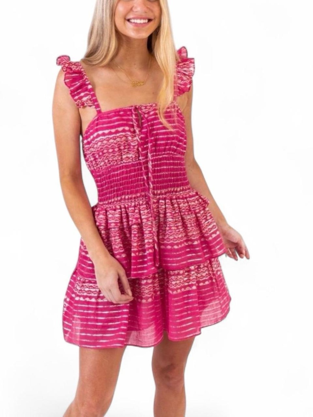 KOCH Ruffled Tie-Front Mini Dress in Hot Pink